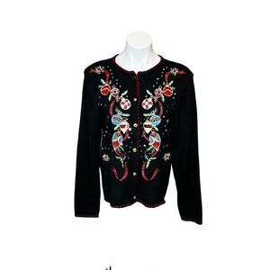 Crystal Kole vintage ornament embellished ugly Christmas sweater size S